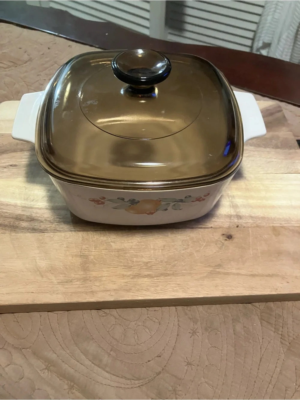 Vintage Corningware Abundance Pattern Casserole Dish With Amber Pyrex Lid